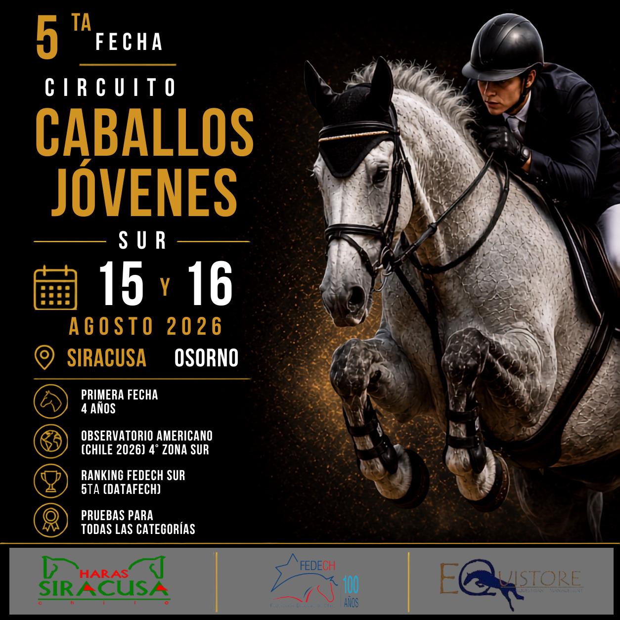 SIRACUSA INDOOR INVIERNO 2026 5ta fecha ranking caballos jóvenes del sur Observatorio Americano Chile 2026